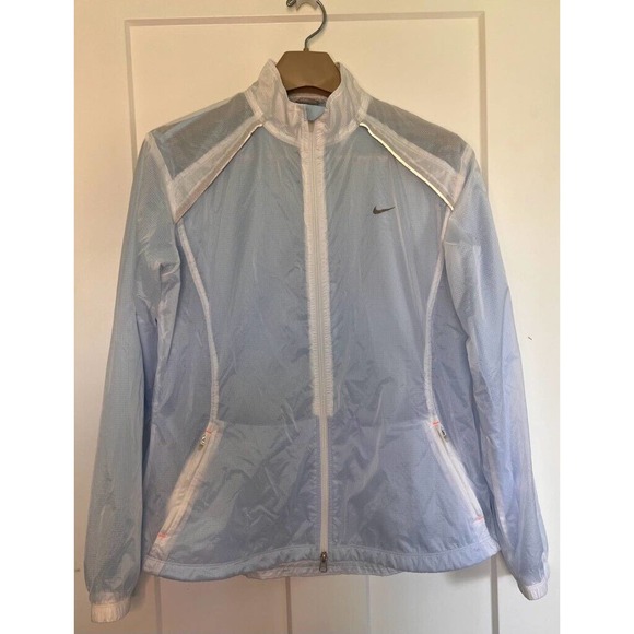 Nike Women's Athletic‎ Jacket White Iridescent Blue Lined Full Zip Mock Neck XL - Picture 1 of 9